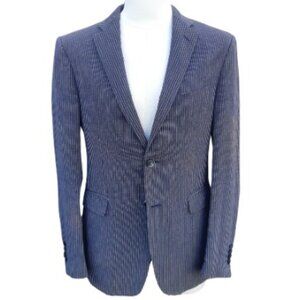 ETRO SZ 38 Linen & Cotton Navy Double Pinstripe Men's Sport Jacket Blazer